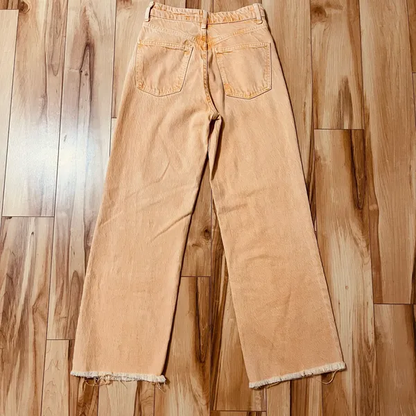 Zara Jeans Women’s Lt Orange Sz 4 High Rise Wide Leg Denim Raw Hem Boho Summer - Image 6