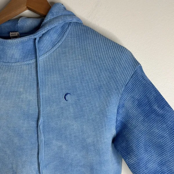 Zyia Blue Tie-dye Oversized Waffle Knit Hendrix Pullover Thermal Hoodie size XS - Image 3