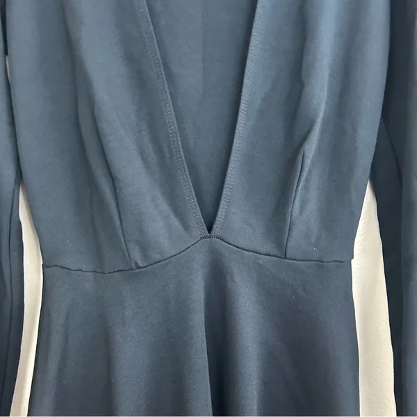 American Apparel Dark Blue Deep V-neck Long Sleeve Mini Fit & Flare Dress XS - Image 8
