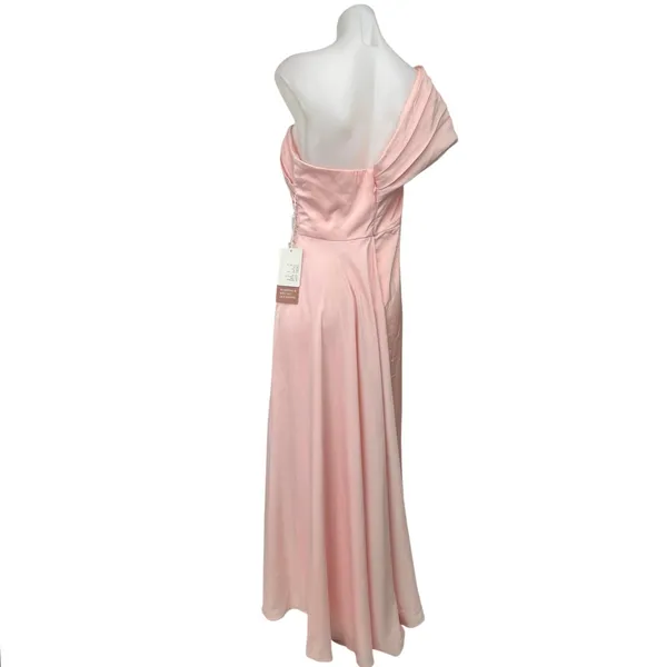 NEW Stacees Pink One Shoulder Drapey Square Neck Maxi Wedding Dress Size 6 - Image 2