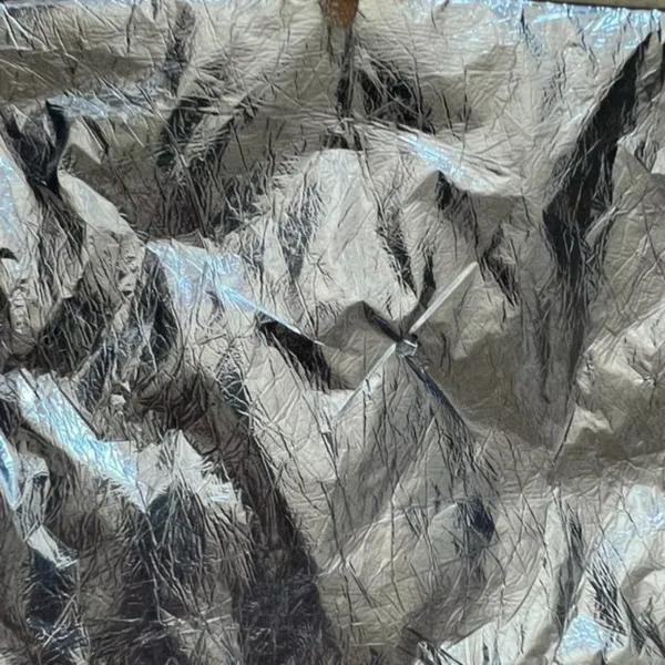 Vintage 50s Silver Metallic Foil Clutch Handbag Kiss Lock Chain Strap Purse Bag - Image 2