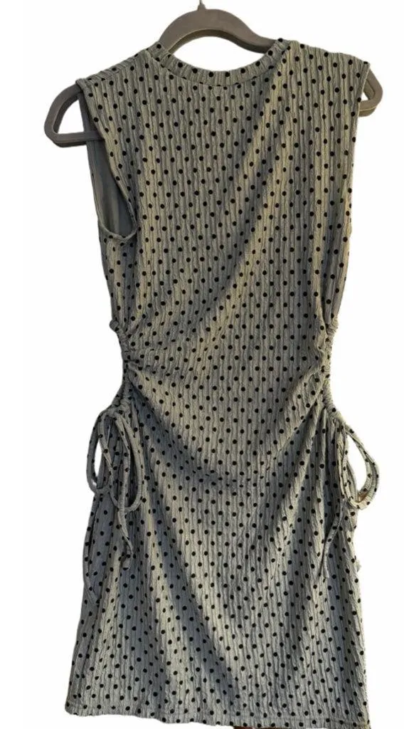 NEW Crewneck Polka dot Cut Out Sides Sundress Ribbed Mini Dress S - Image 2