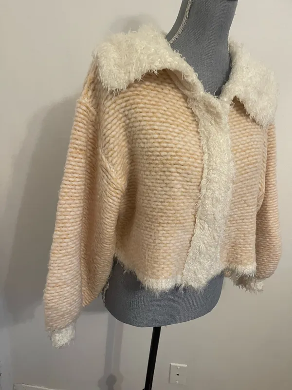 Free People Cream and Beige Cropped Cardigan. Size Xs - Image 7
