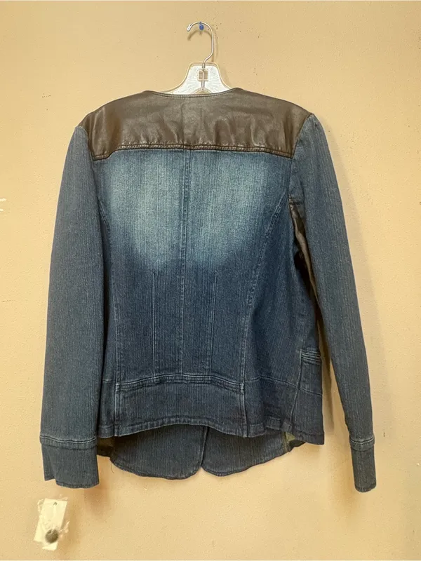 Style & Co XL Denim Blazer Faux Leather Equestrian Double Breasted Y2K Jacket - Image 5