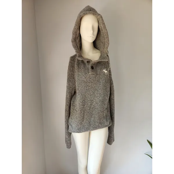 Soft! Abercrombie‎ & Fitch Knitted Wool Blend SWEATER Cable Hoodie Moose XXL - Image 15