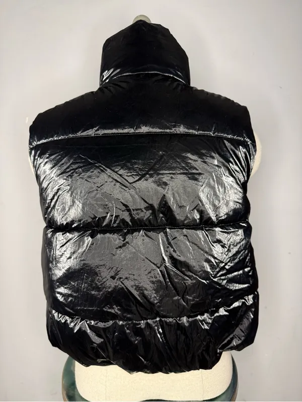 PINK Victoria's Secret Black Shiny Quilted Puffer Vest - Image 4
