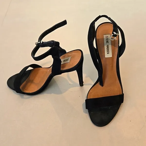 Steve Madden Stilleto Black Suede Heels With Faith Ankle Strap - Image 3