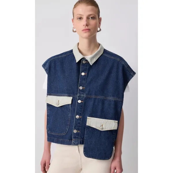 Touche Prieve Women's Pocket Detailed 100% Cotton‎ Denim Vest Size 1 (Small) NWT - Image 2