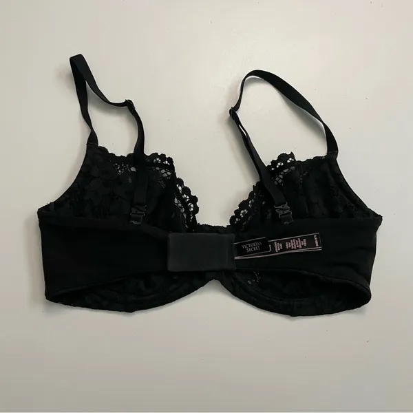 Victorias Secret Bra Unlined Demi Underwire Floral Lace Convertible Black - Image 10