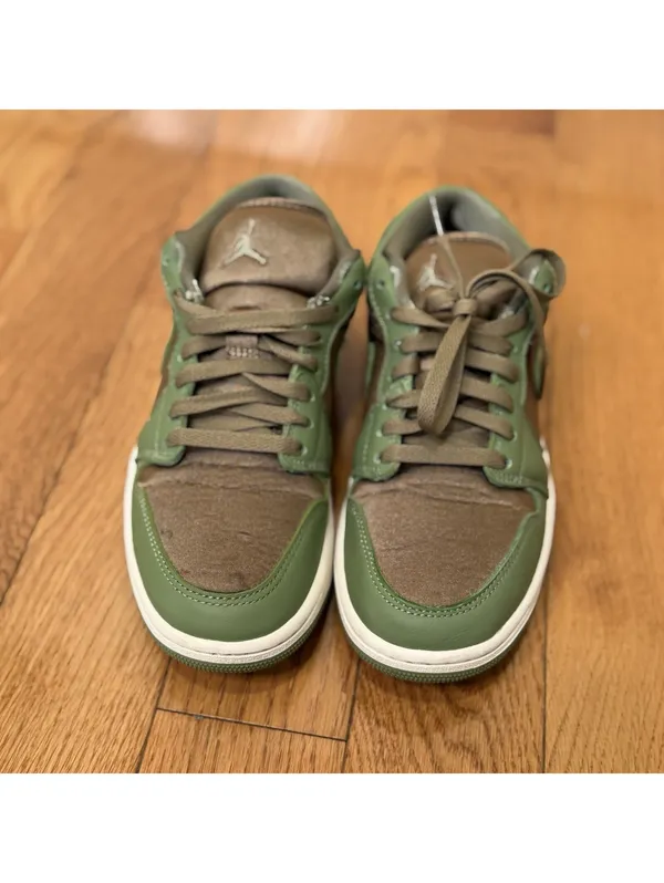 Size 8.5 US Air Jordan 1 Low SE Olive Brown Kelp FB9893-300 Green Brown Leather - Image 7