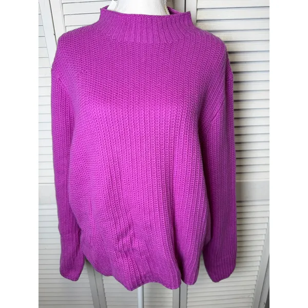 JCREW Vibrant Purple knit Mockneck Sweater Size XL NWT preppy office - Image 4