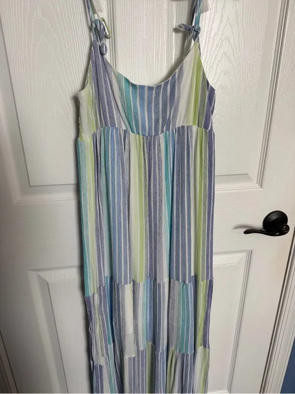 In The Beginning Los Angeles Striped Layered Tie-Shoulder Maxi Dress Small - Image 3