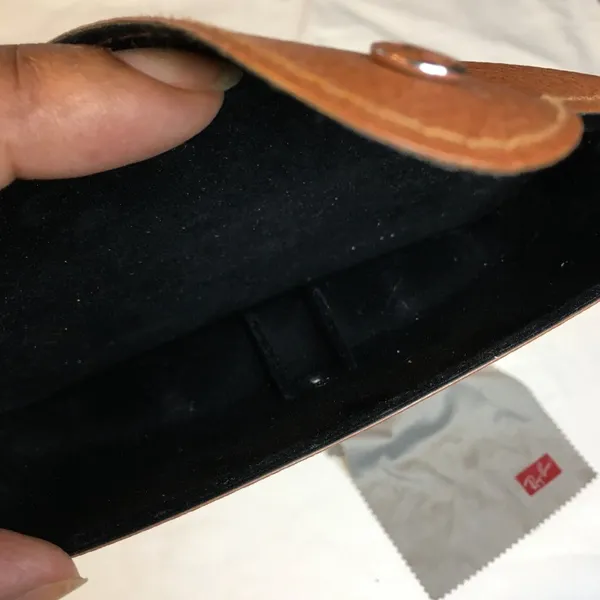 Ray-Ban Brown Faux Leather Sunglasses Case With Button Closure & Black Lining - Image 3