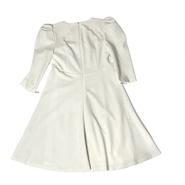 CALVIN KLEIN White Dress Puff Sleeve High Waist Lined Scuba Crepe Size 8 - Image 5