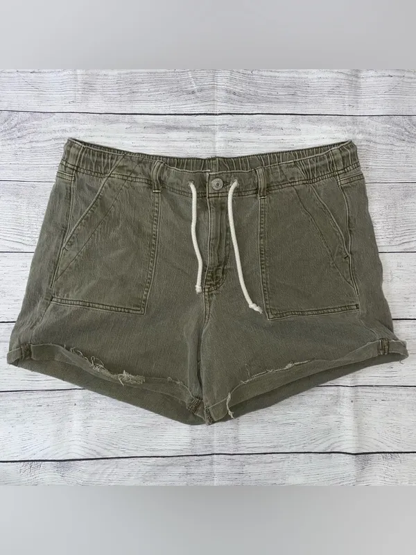 American Eagle Outfitters Olive Drawstring High-Rise Casual Shorts - Image 2