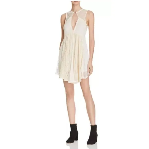 ✨FREE PEOPLE Don't You Dare Sz Medium Dress in Neutral Combo✨ - Image 2