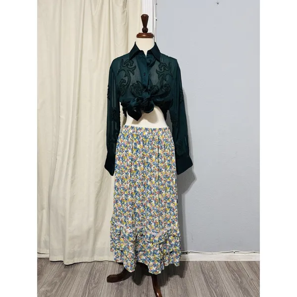 Cynthia Rowley Vintage‎ Floral Cottagecore Bohemian Layered High Waist Skirt M - Image 3