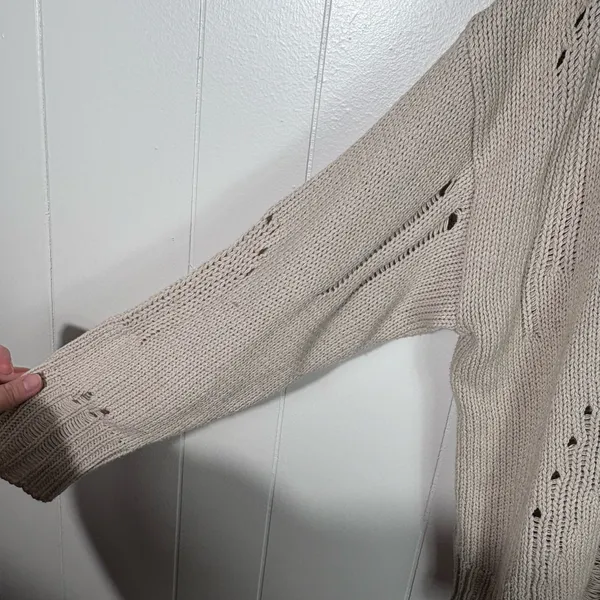 EE:Some Neutral Tan Distressed Ripped Oversized Sweater Top Medium M Relaxed - Image 2