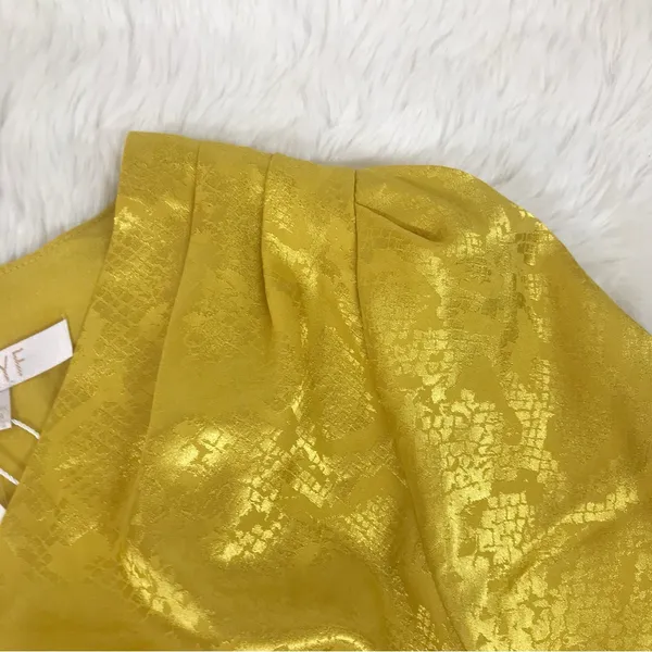 WAYF Yellow Gold Snake Print Long Sleeve Mini Dress Ruched Low Cut Large New‎ - Image 7