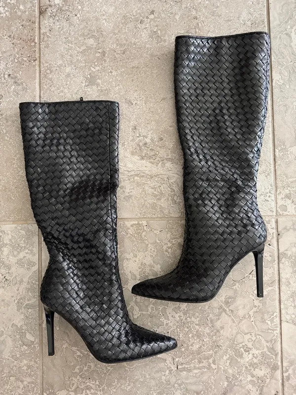 I.N.C. Women’s Savonia Heeled Boots in Black Woven, Size 8, NEW in Box - Image 5