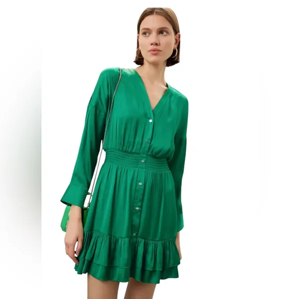 Maje- Rumia Dress Elegant Green Button-Down Dress Size 40 Size 8 US - Image 3