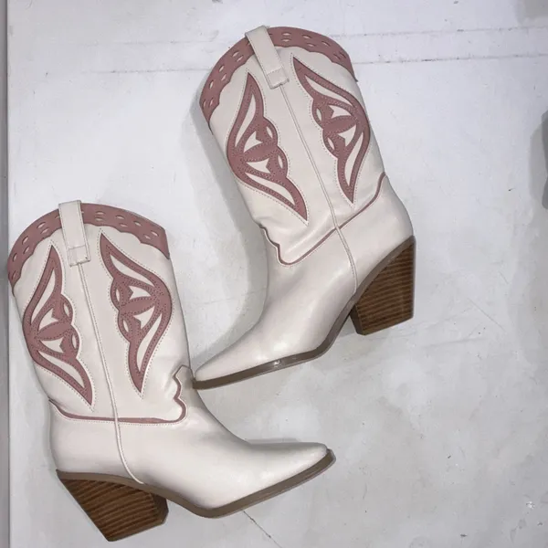 Billini Claire White Pink Equestrian Megan Moroney Concert Cowgirl Boots Size 10 - Image 8