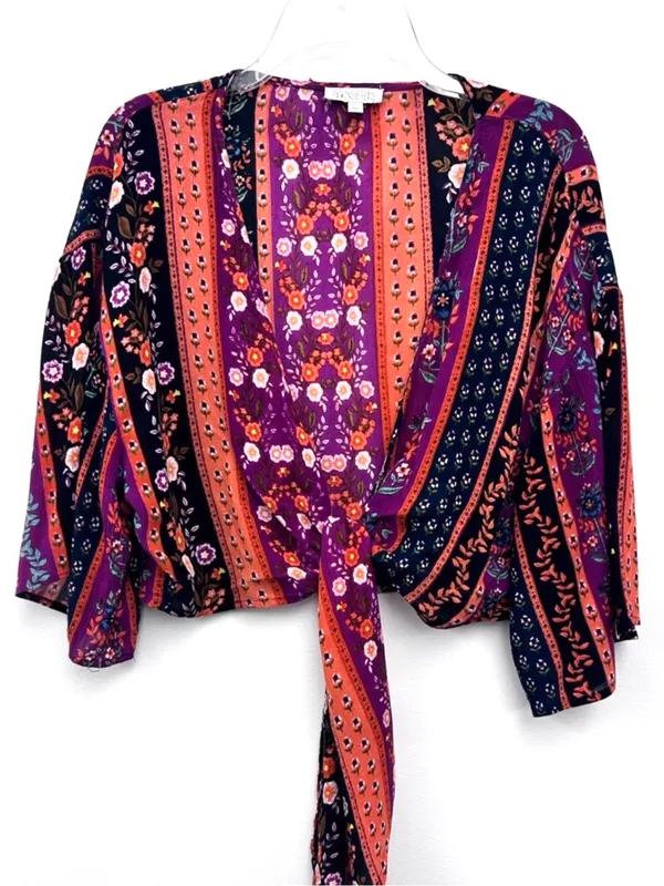 PATRONS OF PEACE by Anthropologie, boho floral, front tie shrug, size M - Image 8