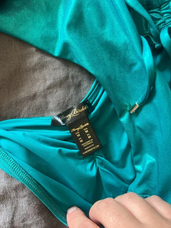 NWOT Honey Birdette Ziva Teal Metallic Swimsuit MED monokini - Image 3