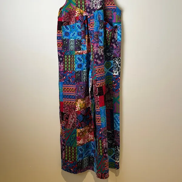 Incredible Retro Boho Multicolor Dopamine Dressing Patchwork 1970s Overalls Red Size M - Image 3