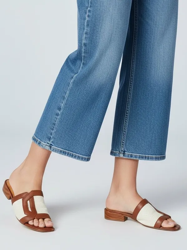 Franco Sarto Brown & Cream Slip-On Sandals - Image 2