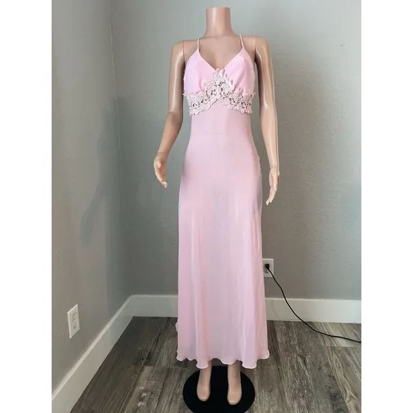 D'ELEGANCE LINGERIE Slip PINK SPAGETTI MEDIUM MAXI FLORAL LACE LIGHTWEIGHT#95 - Image 9