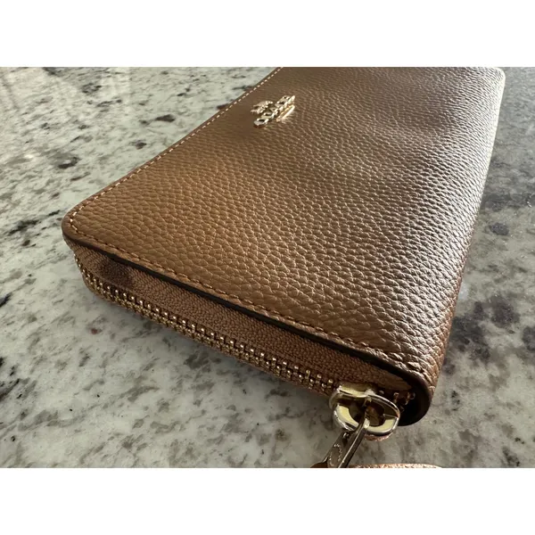 Coach Tan Leather Zip Around Continental Wallet - Image 4