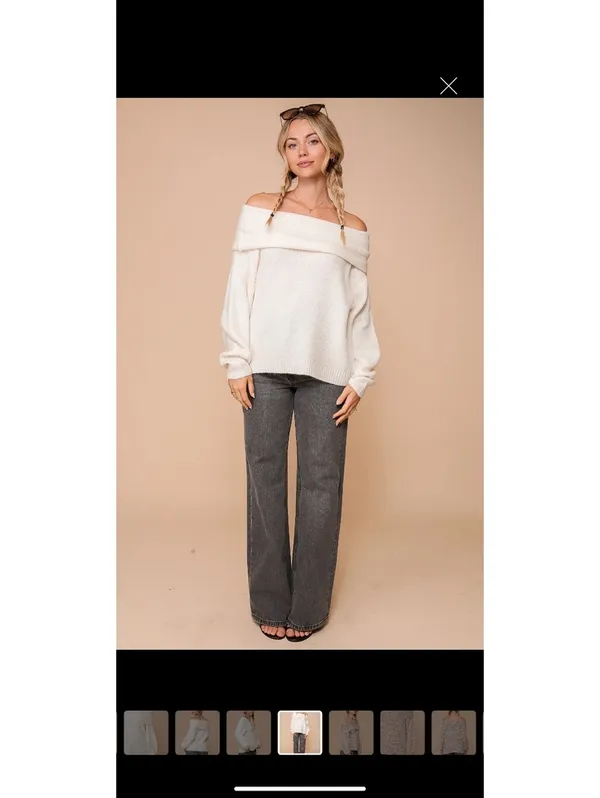 Timing Foldover Off-Shoulder Knit Sweater Cream Relaxed Fit - Image 4