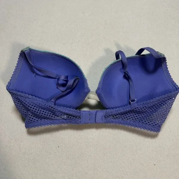Victorias Secret 32C Pushup Bra Padded Blue Purple Floral Lace Underwire‎ #0163 - Image 2