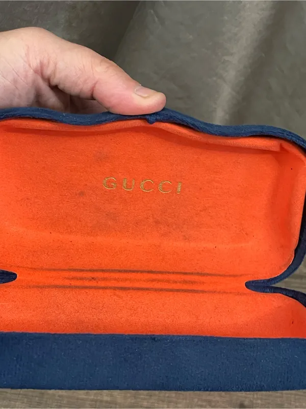 Gucci Hard Shell Velvet Eyeglass Case Blue & Orange Clamshell - Image 6