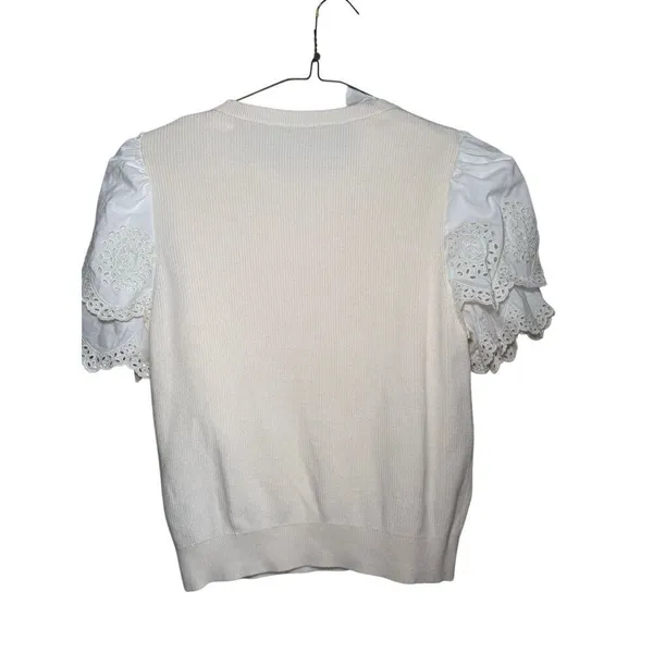 & Other Stories knit puff eyelet sleeve top Medium - Image 3