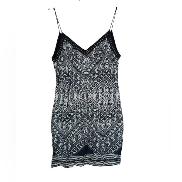 Saylor Black White Tribal Print Mini Dress Womens XS Strappy Festival Boho Beach - Image 2