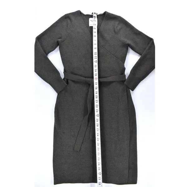 Abercrombie & Fitch Ribbed Knit Wrap Belted Midi Sweater Dress char Grey Large - Image 9