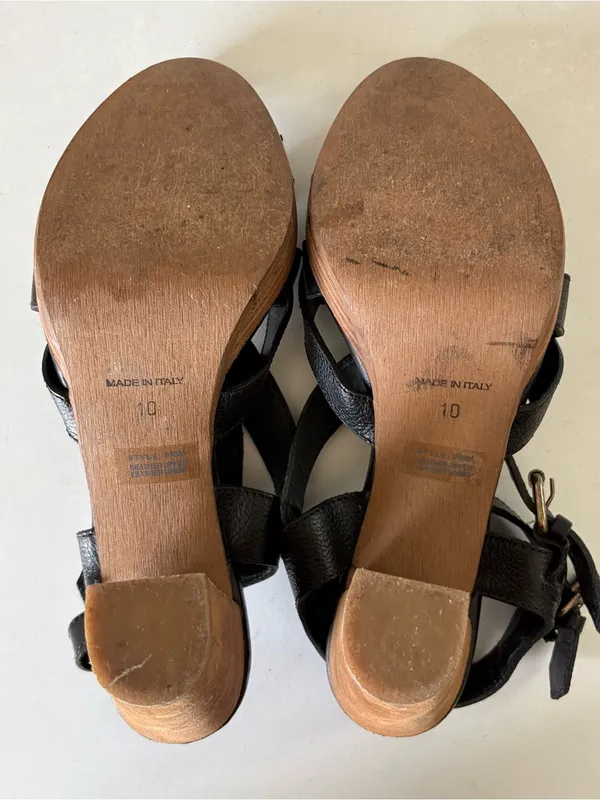 Madewell Black Leather Ankle Strap Platform Wood High Heels Sandals Womens Sz 10 - Image 11