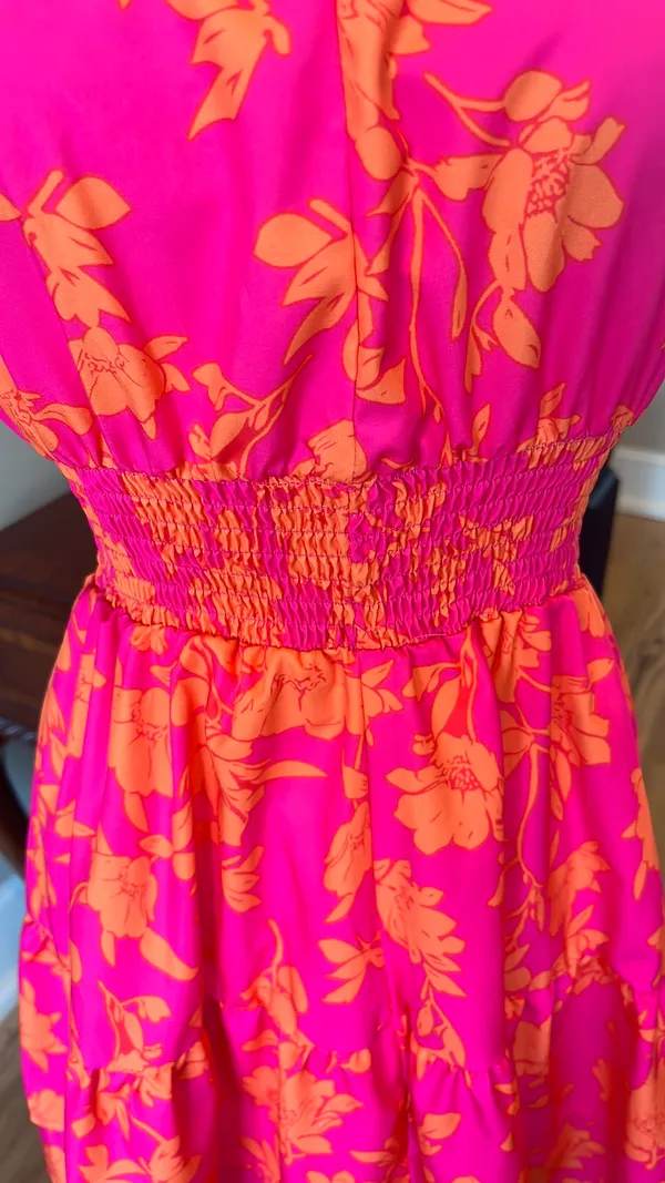 Colorful Festive Neon Pink Orange Flirty Mini Dress - Image 5