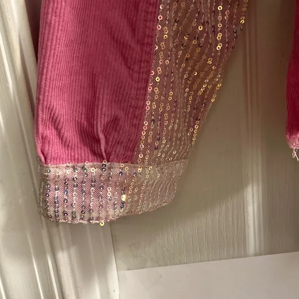 UMGEE Pink Corduroy Sequin Star Denim Jacket Women's Size L‎ - Image 9