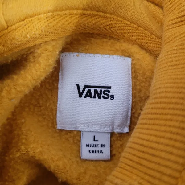 Vans Yellow Cropped Hoodie Women’s Large Checkered Logo Pullover Sweatshirt - Image 8