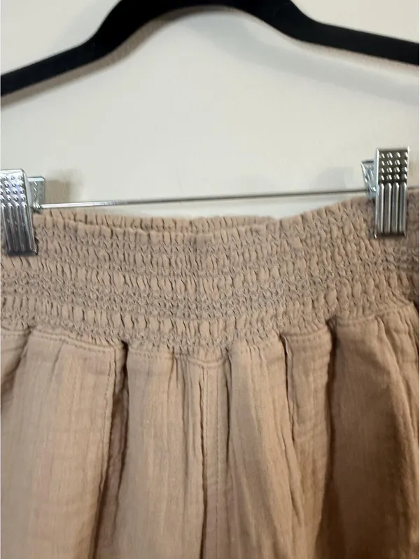 Happily Grey Women’s Medium Beige Cotton Gauze Wide Leg Pants Smocked Waist Boho - Image 3