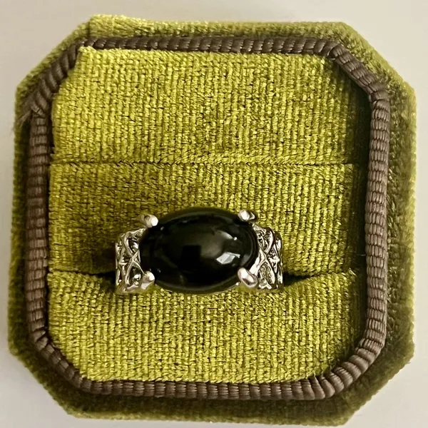 Black Onyx Titanium Steel Silver Faux Gemstone Size 7 Ring - Image 2