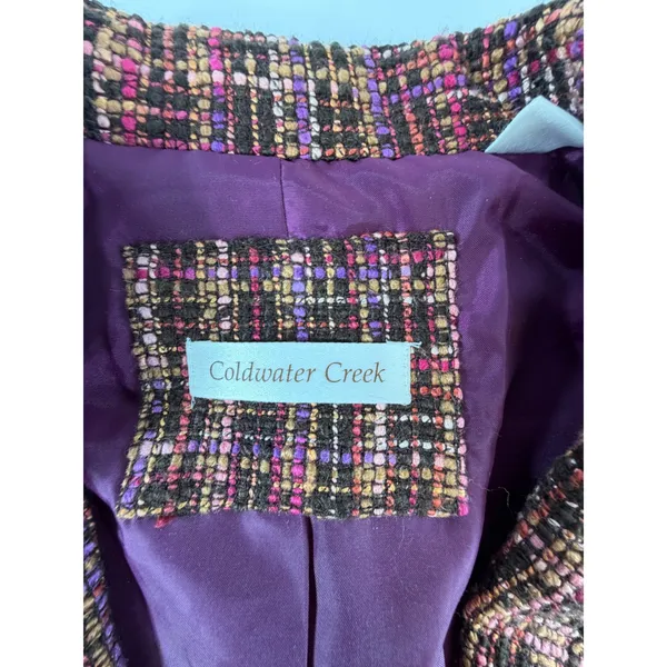 Coldwater Creek Womens Petite 8 Purple Pink Brown Tweed Blazer 3/4 Sleeve Jacket - Image 3