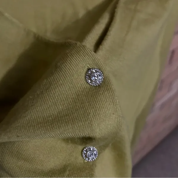 J. Crew Factory Green Cardigan Sweater Merino Wool Rhinestone Buttons Size M - Image 2