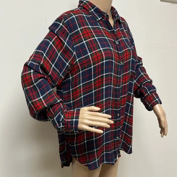 American Eagle Ahh-amazingly Soft Boyfriend Fit Red & Blue Plaid Shirt Sz L - Image 7