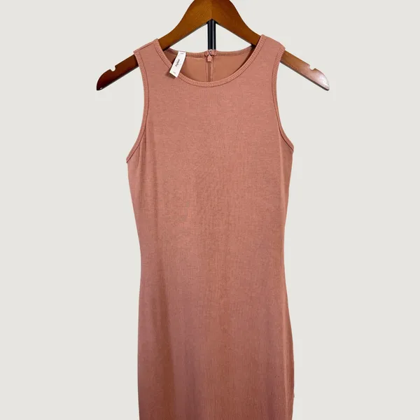 Popilush Built-In Shapewear Ribbed Slip Dress Mauve Pink Sleeveless Midi Large - Image 7