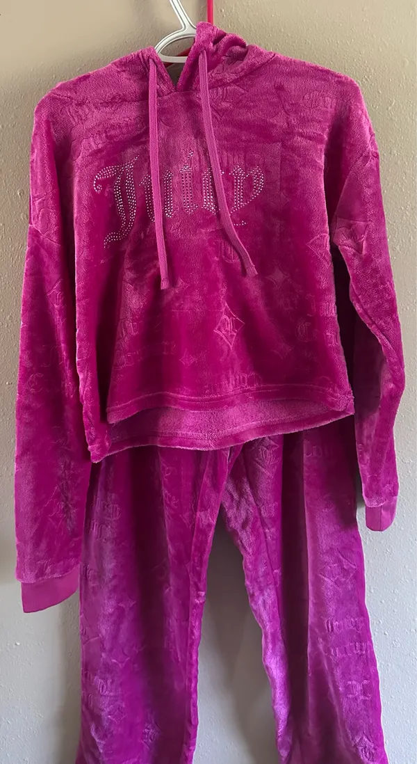Juicy Couture Velour Tracksuit Set Pink Hoodie & Pants XL Women - Image 7