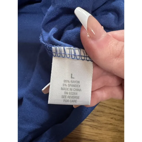 Dressborn Women Size Large Blue Ruffle Short Sleeve Blouse Stretch‎ Office NWT - Image 8